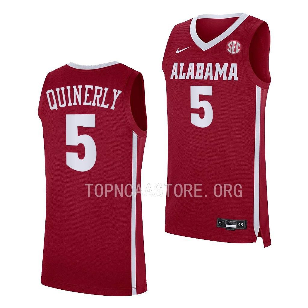 Men's Alabama Crimson Tide Jahvon Quinerly #5 Replica Crimson NCAA College Basketball Jersey